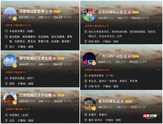 　　分享各省本地资讯的微博，许多定位在湖南。