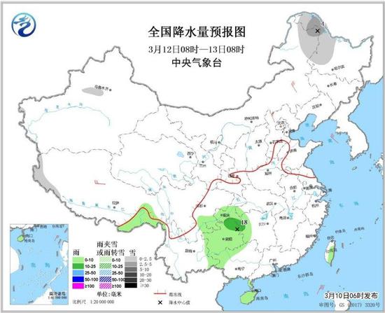 全国降水量预报图（3月12日08时-13日08时）