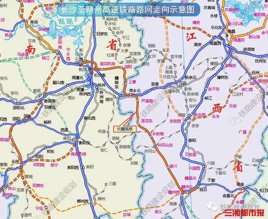 长沙至赣州高速铁路路网走向示意图