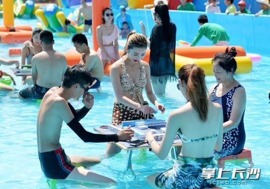 长沙比基尼美女水中打麻将解暑(组图)