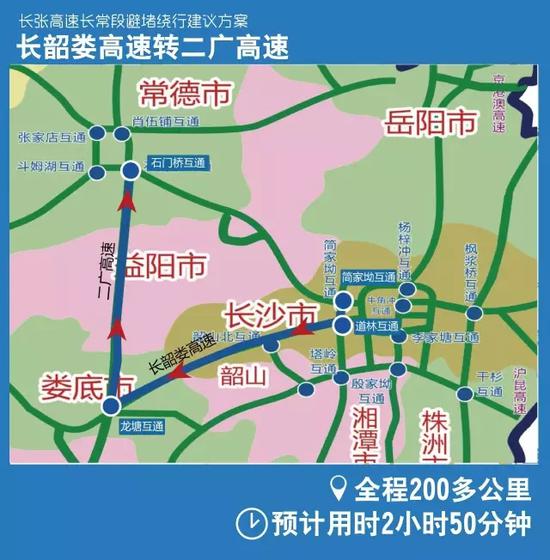 　　从长沙上长韶娄高速行驶至龙塘互通（K124km+209m）转二广高速继续北上可达常德地区。