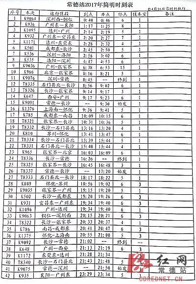 
	常德火车站2017年简明时刻表
