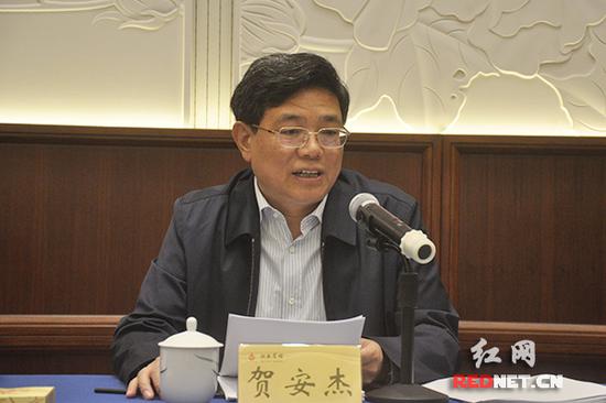 湖南省委组织部副部长、省人社厅厅长、党组书记贺安杰讲话。