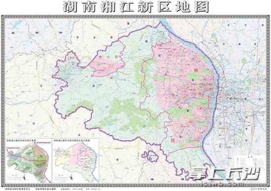湖南湘江新区地图由湖南湘江新区管委会、湖南地图出版社编制。
