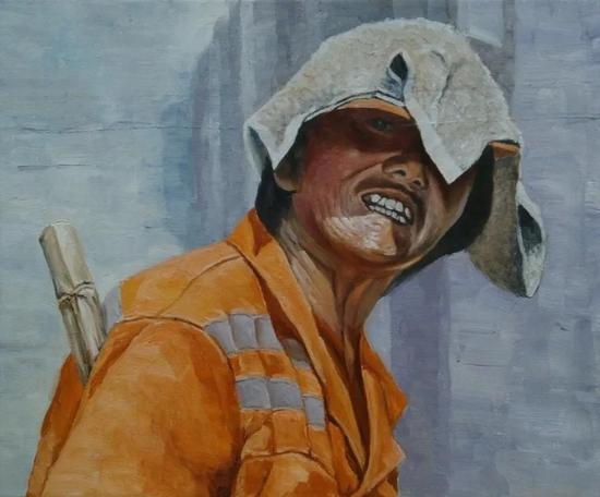 《傲暑凌霜·老父亲》(尺寸:50㎝×60㎝)。作者 贺富生