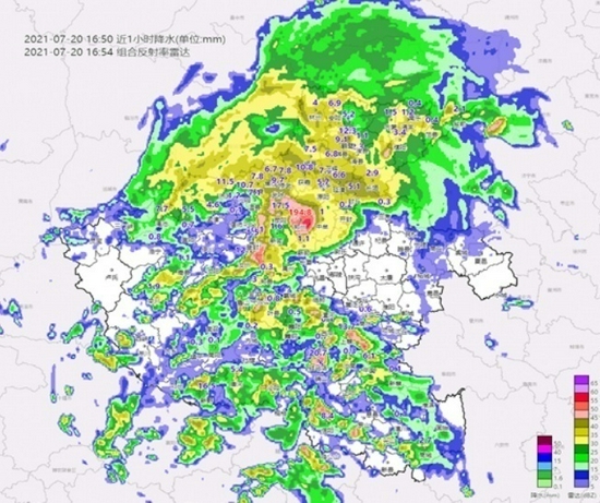 7月20日16时54分河南省雷达回波图