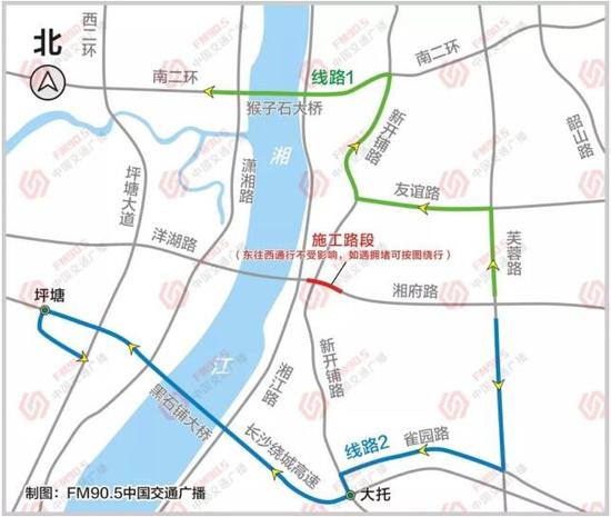 △东往西方向绕行线路示意图。