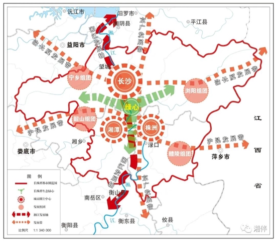 长株潭都市圈空间格局示意图。