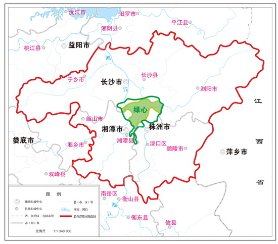 长株潭都市圈区域范围。