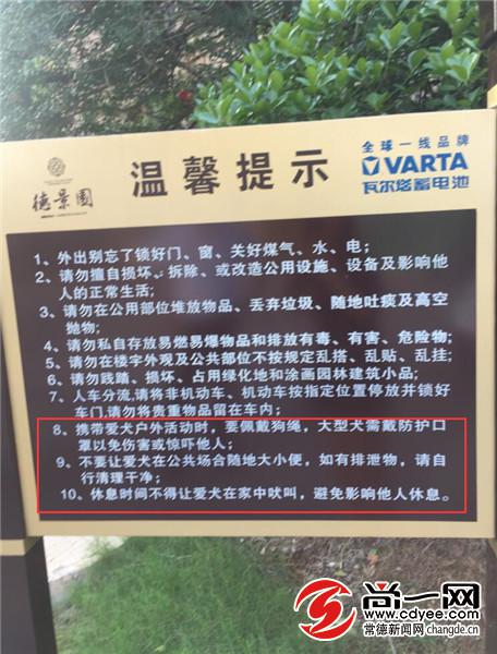 小区物业在小区内张贴的“温馨提示”,呼吁业主文明养狗。尚一网记者 曾兰 摄