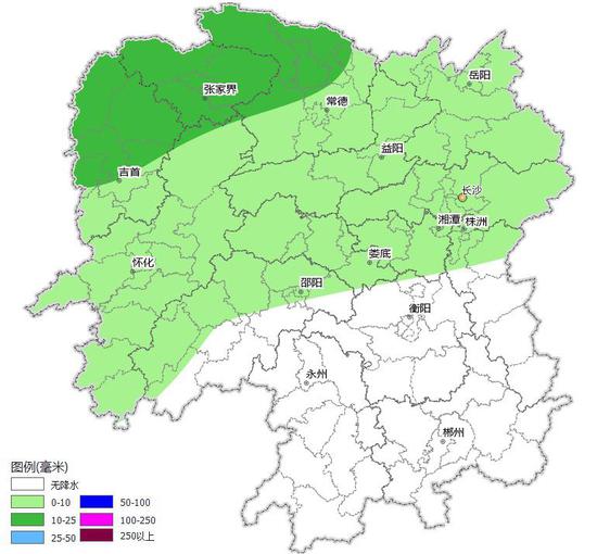 湖南降水量预报（3 月 25 日 20 时至 26 日 20 时