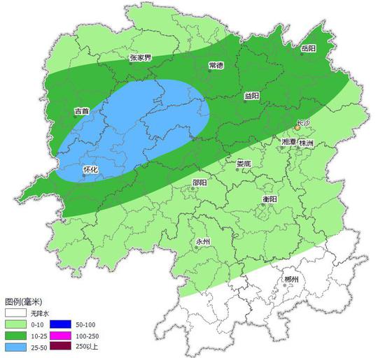 湖南降水量预报(3 月 26 日 20 时至 27 日 20 时)