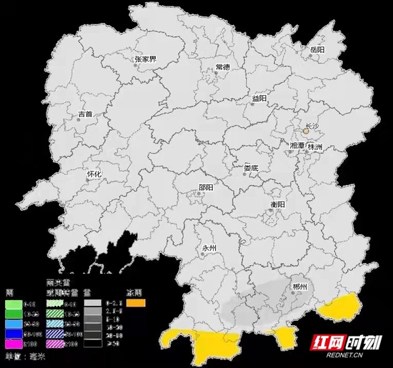 湖南降雨量预报(26日20时至27日20时)。