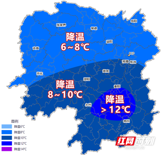 新一轮寒潮来袭时,降温幅度预测。