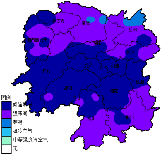 11月28日至12月1日冷空气强度等级分布。