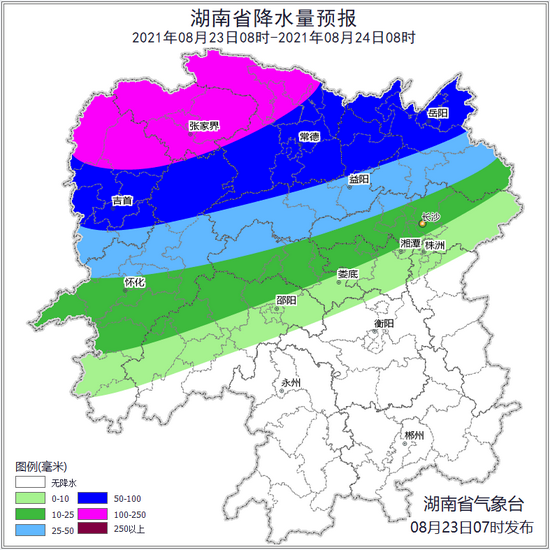 湖南省气象台发布的降水预报图。
