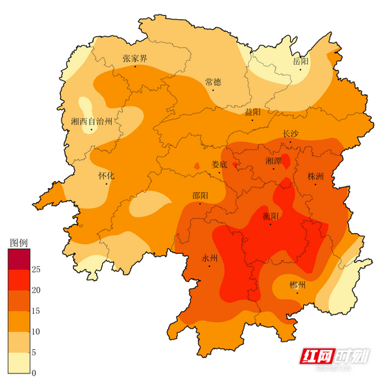 9月以来湖南高温日数分布图。
