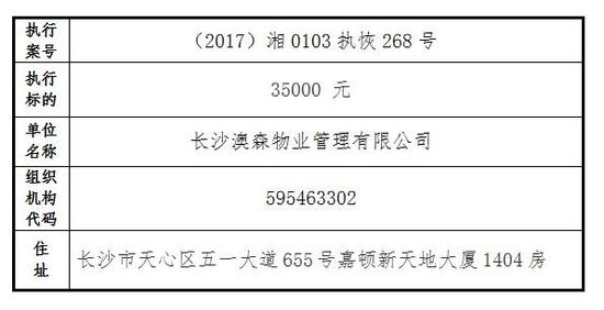 岳麓区人民法院失信被执行人名单