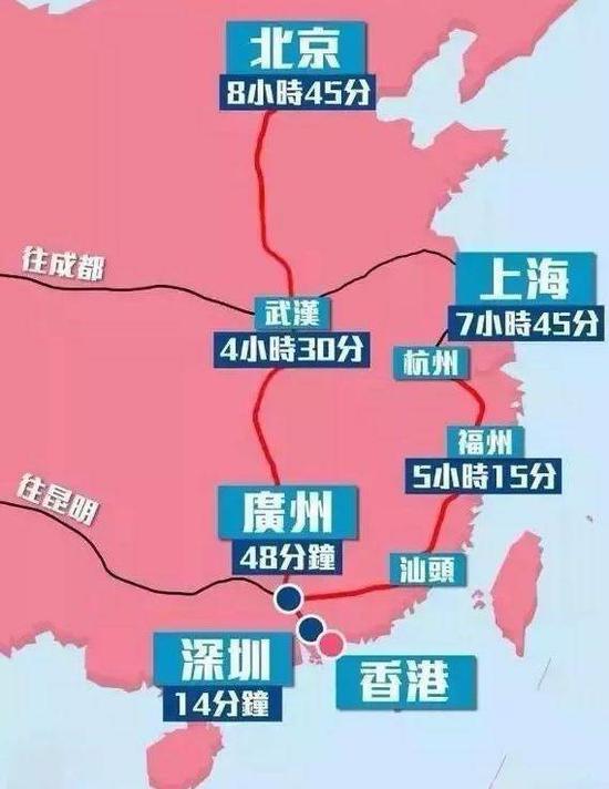 广深港高铁接入全国高铁路线图