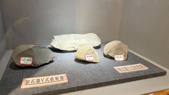 ▲新晃出土的旧石器(怀化日报全媒体记者 补秀梅 摄)
