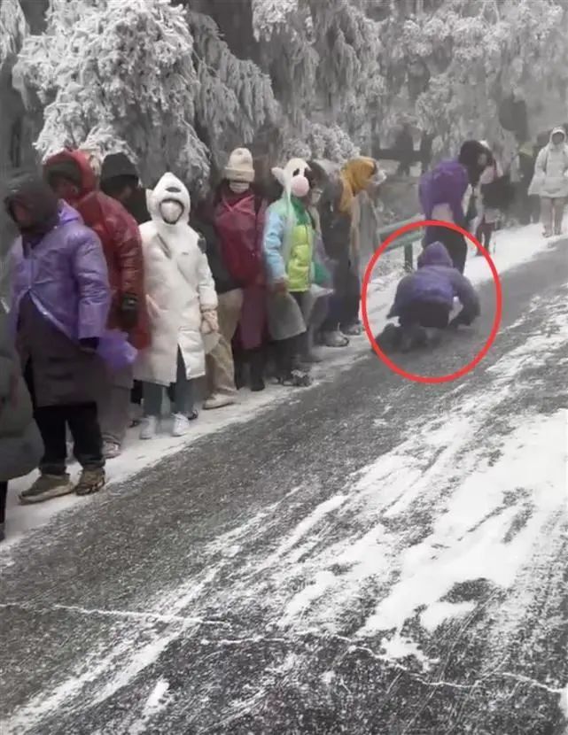 游客滑倒后一路溜滑（视频截图）