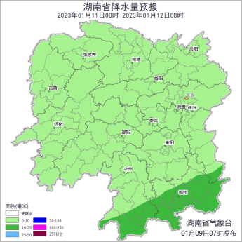 湖南降水量预报(1月11日)