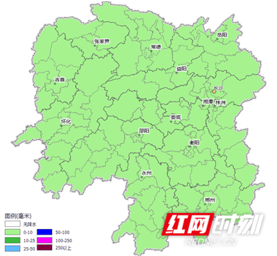 湖南降水量预报(2月10日20时~2月11日20时)。
