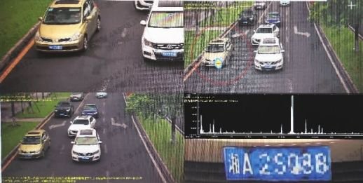6月15日上午，一台黄色小车鸣笛被禁鸣抓拍系统抓拍，车身有光圈锁定。
