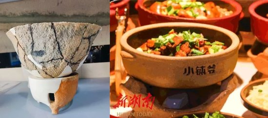 左图:常德澧县李家岗遗址出土的陶钵和陶炉组合。右图:现在的常德钵子菜。