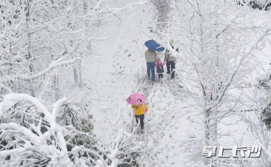 △2024长沙初雪如约而至,河西一小区里银装素裹,美景如画。长沙晚报全媒体记者 邹麟 摄