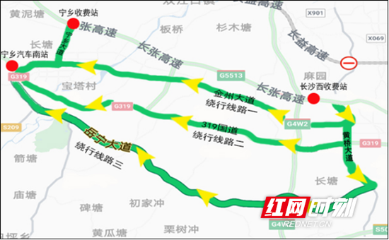 长张高速长沙段绕行线路。