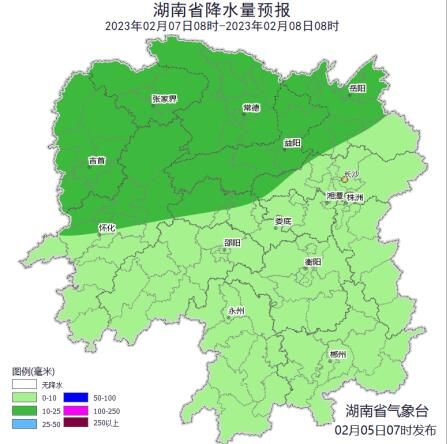 湖南降水量预报(6日08时至7日08时)