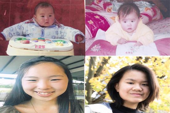 社蔚郁(左)、社宇仪(上面是幼儿照,下面是近照)