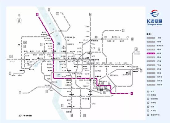 (长沙地铁4号线线路图。)