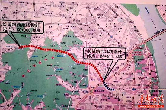  图为长望路西延线岳麓区段示意图