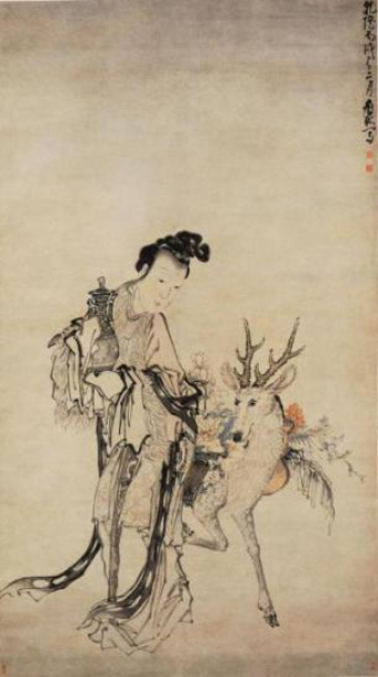 黄慎绘麻姑献寿图 / 清乾隆三十一年(1766年)/ 纸本设色 / 181×101厘米 / 湖南省博物馆藏