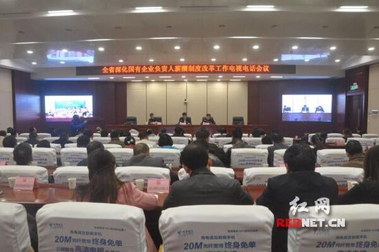 湖南省深化国有企业负责人薪酬制度改革工作电视电话会议现场