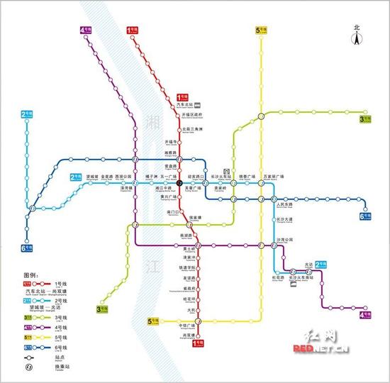 长沙地铁线路图。