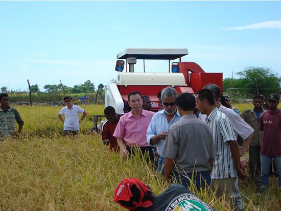 2012年7月，东帝汶总理古斯芒与隆平高科专家在杂交水稻种植现场交流