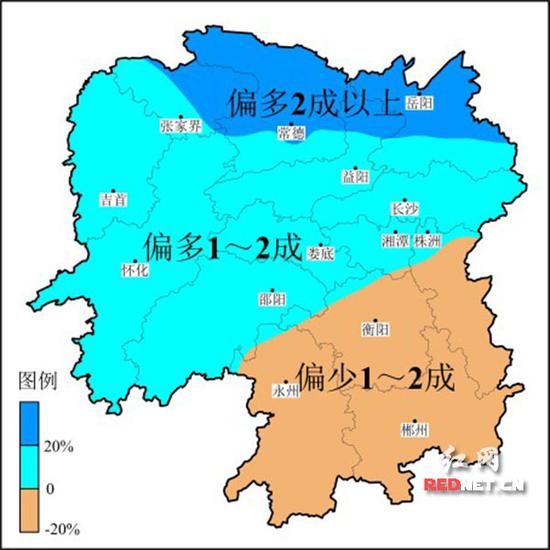 湖南省2016年汛期降水趋势预测图。