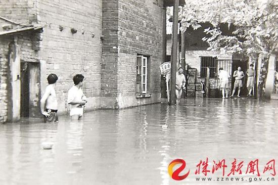 1994年洪灾,王塔路被淹(资料图)陈瑛 摄