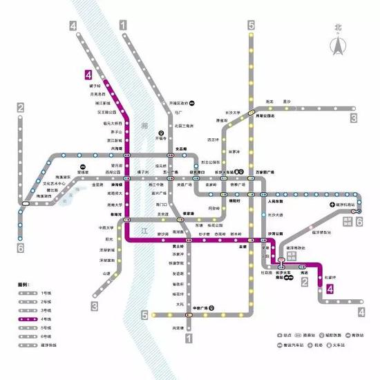 长沙地铁4号线及其他地铁线路图。