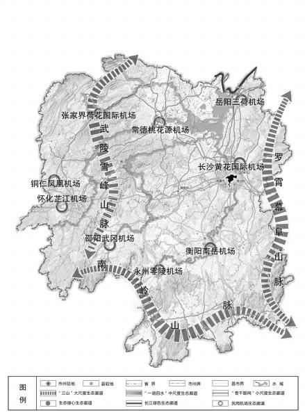 湖南省省级生态廊道建设总体规划(2019-2023年)总体布局图。 供图/湖南省农林工业勘察设计研究总院