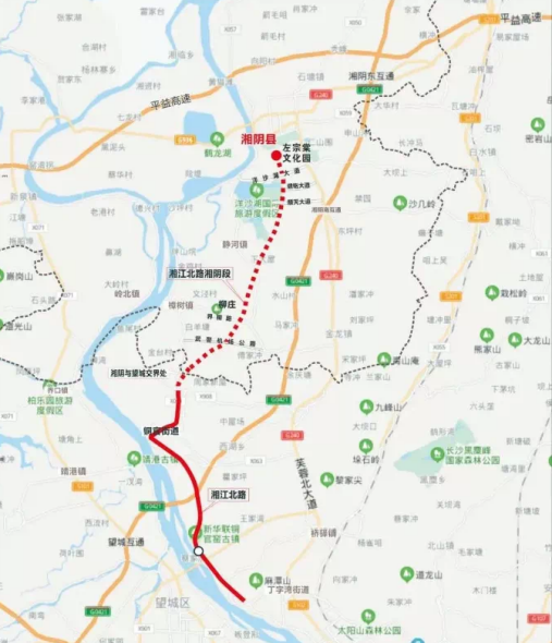 湘江北路湘阴段走向示意图