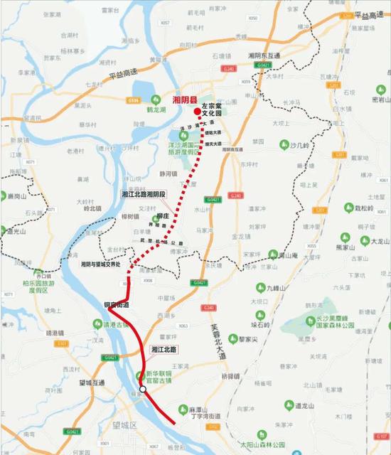 ▲湘江北路湘阴段线路走向示意图