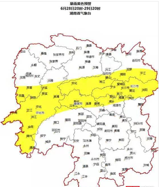 暴雨黄色预警图。