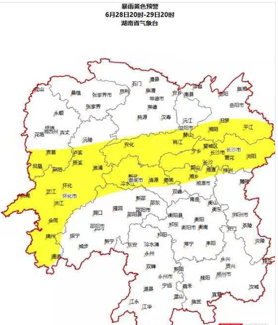 　暴雨黄色预警图。