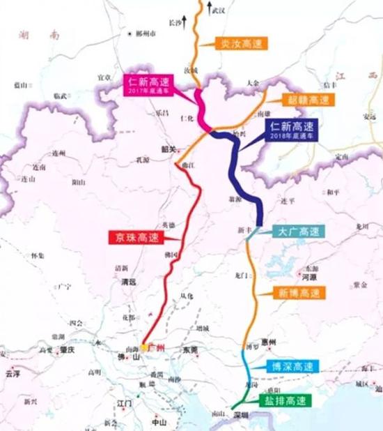 (经炎汝高速往广东方向高速公路示意图)