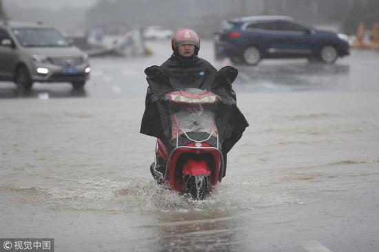 3月5日,湖南永州道县县城,在大雨中行驶的车辆。图片来源:视觉中国