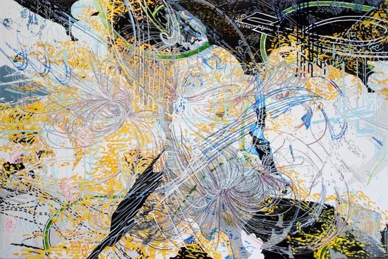 肯尼·琼斯，坠于界外，纸板彩墨，24 × 36 英寸